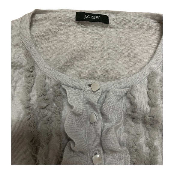 J.CREW Gray RUFFLED Button Front MERINO Wool PULLOVER Sweater sz: XS (preowned) - Picture 4 of 8